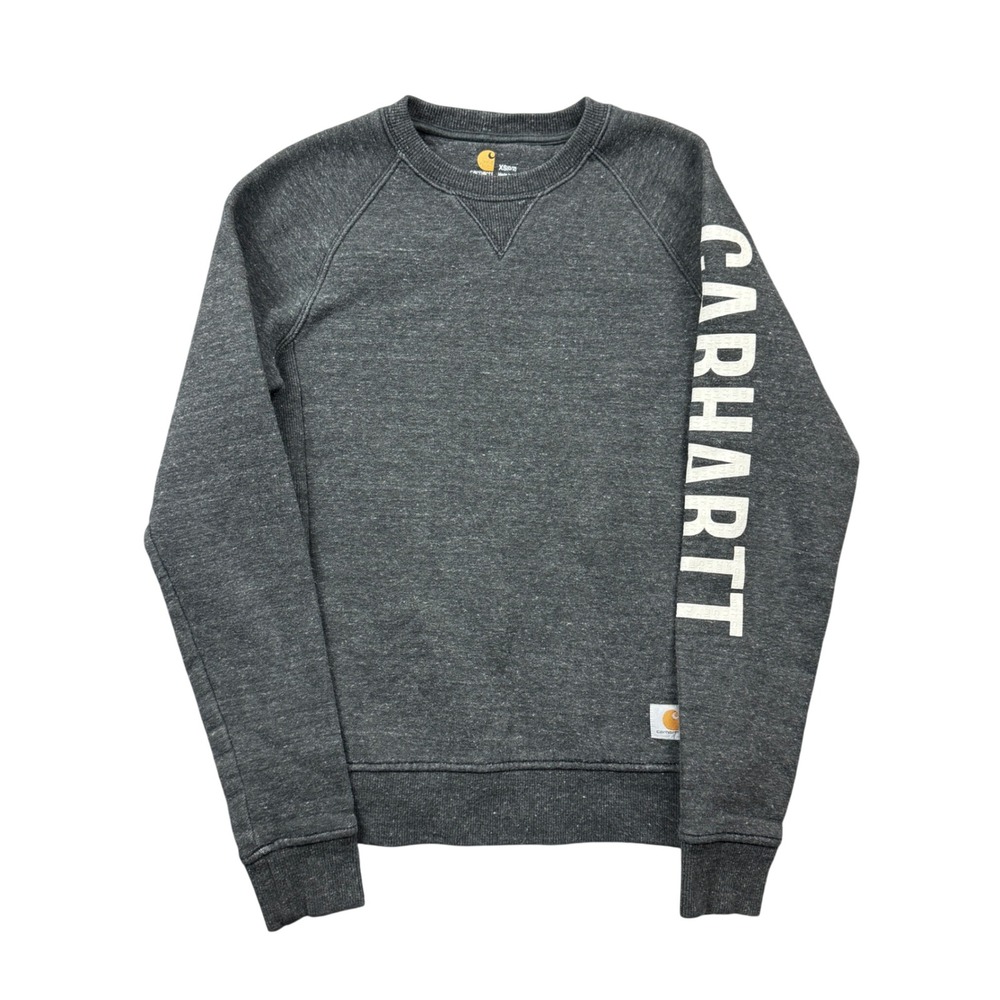 Carhartt Womens XS Relaxed Fit Graphic Sleeve Sweatshirt Charcoal Gray Casual